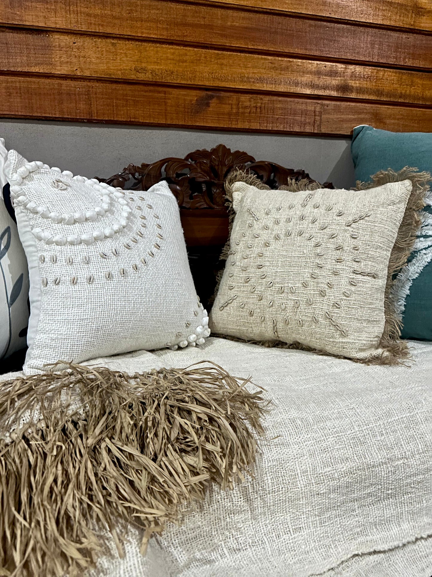 Linen Cushion with Sea Shells