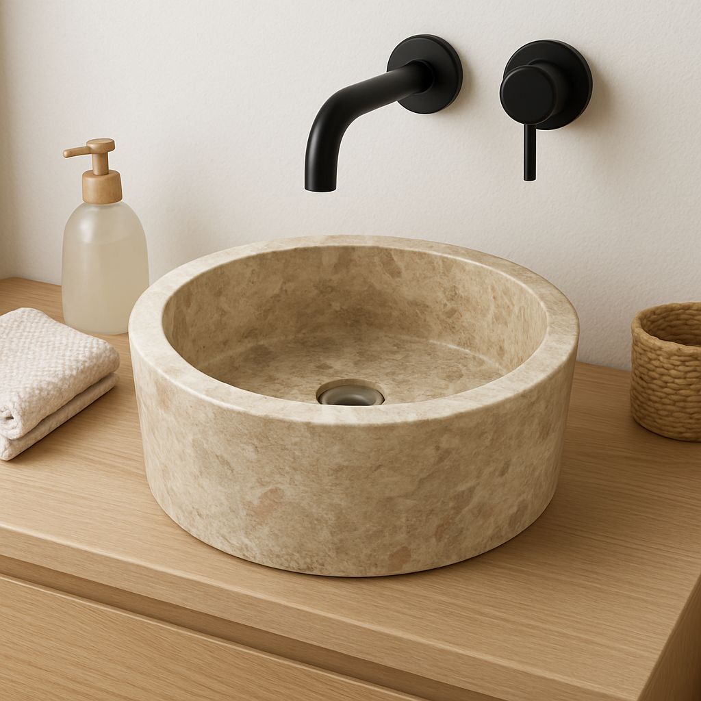 Elegant Beige Round Marble Vessel Sink