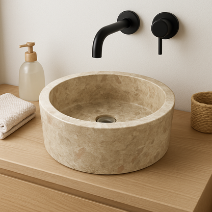 Elegant Beige Round Marble Vessel Sink