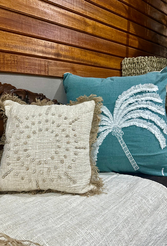 Linen Cushion with Sea Shells