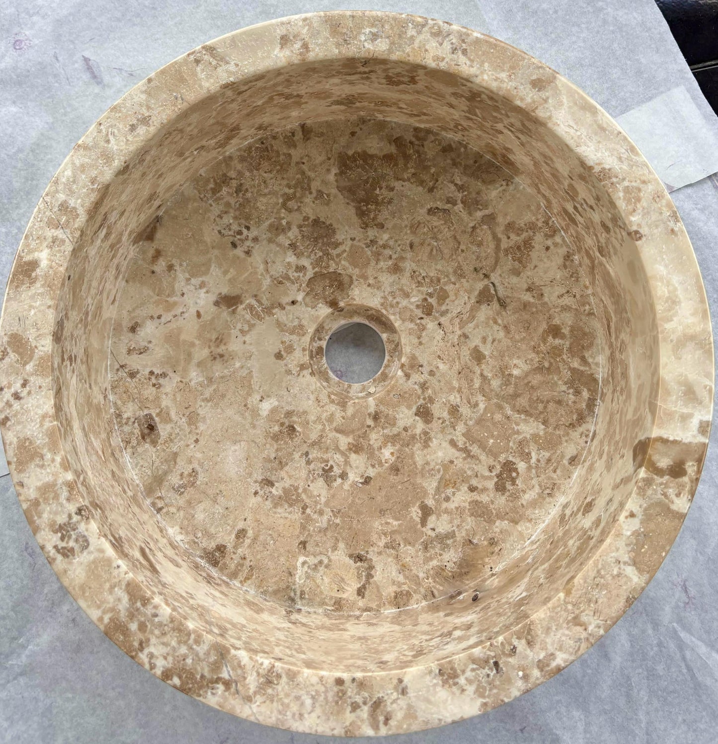 Elegant Beige Round Marble Vessel Sink