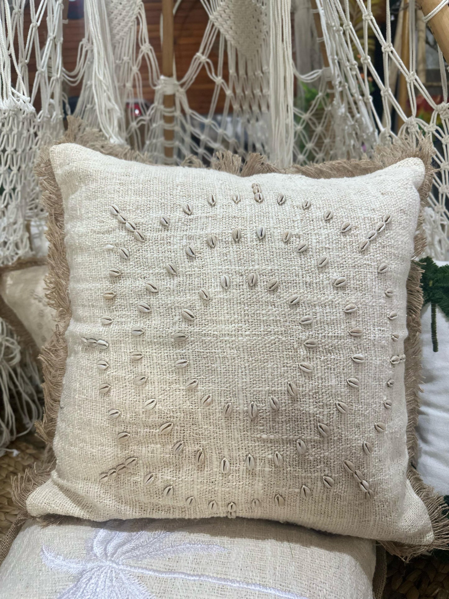 Linen Cushion with Sea Shells